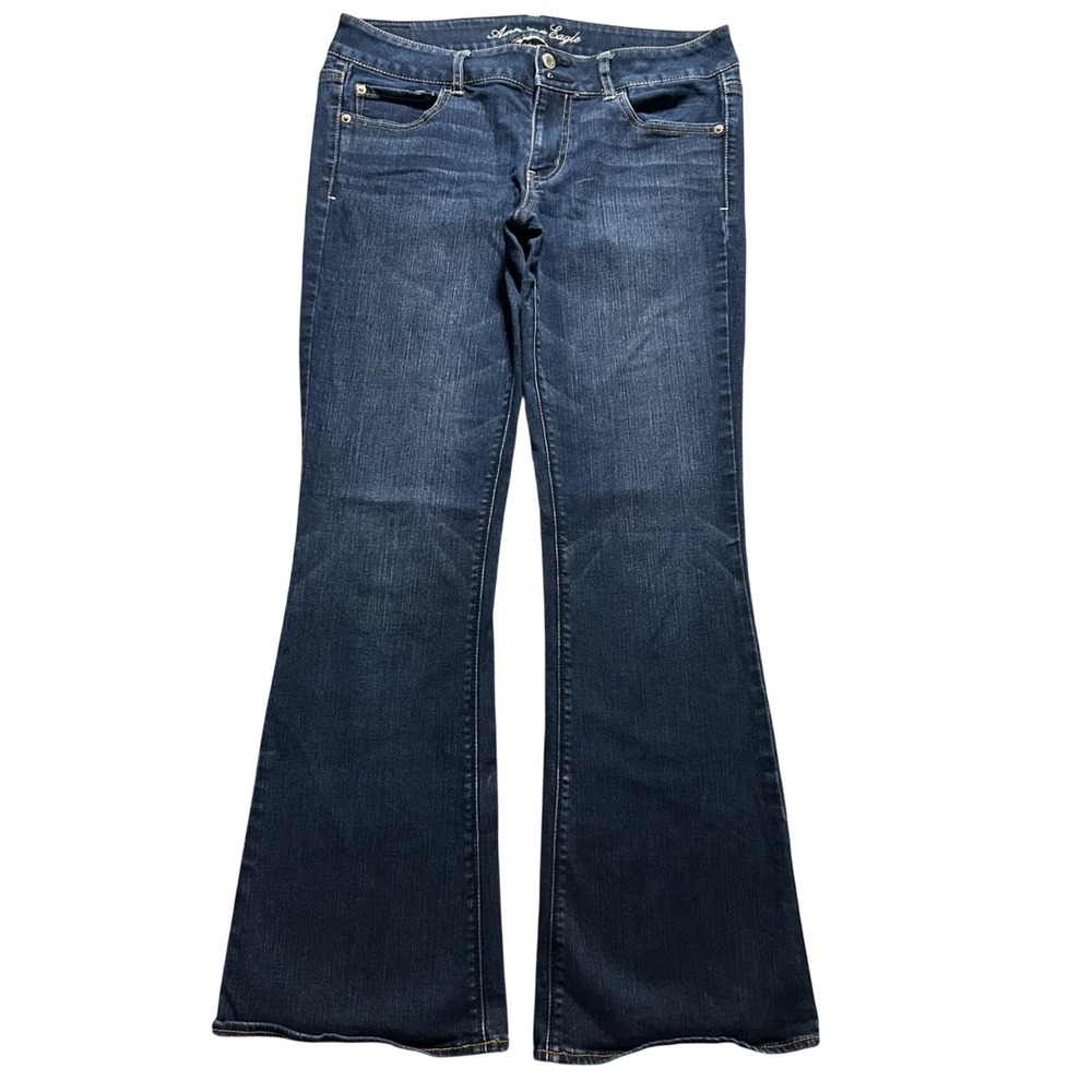 American Eagle Artist Jeans Women 12 Dark Blue Super Stretch Flare Leg Flare
